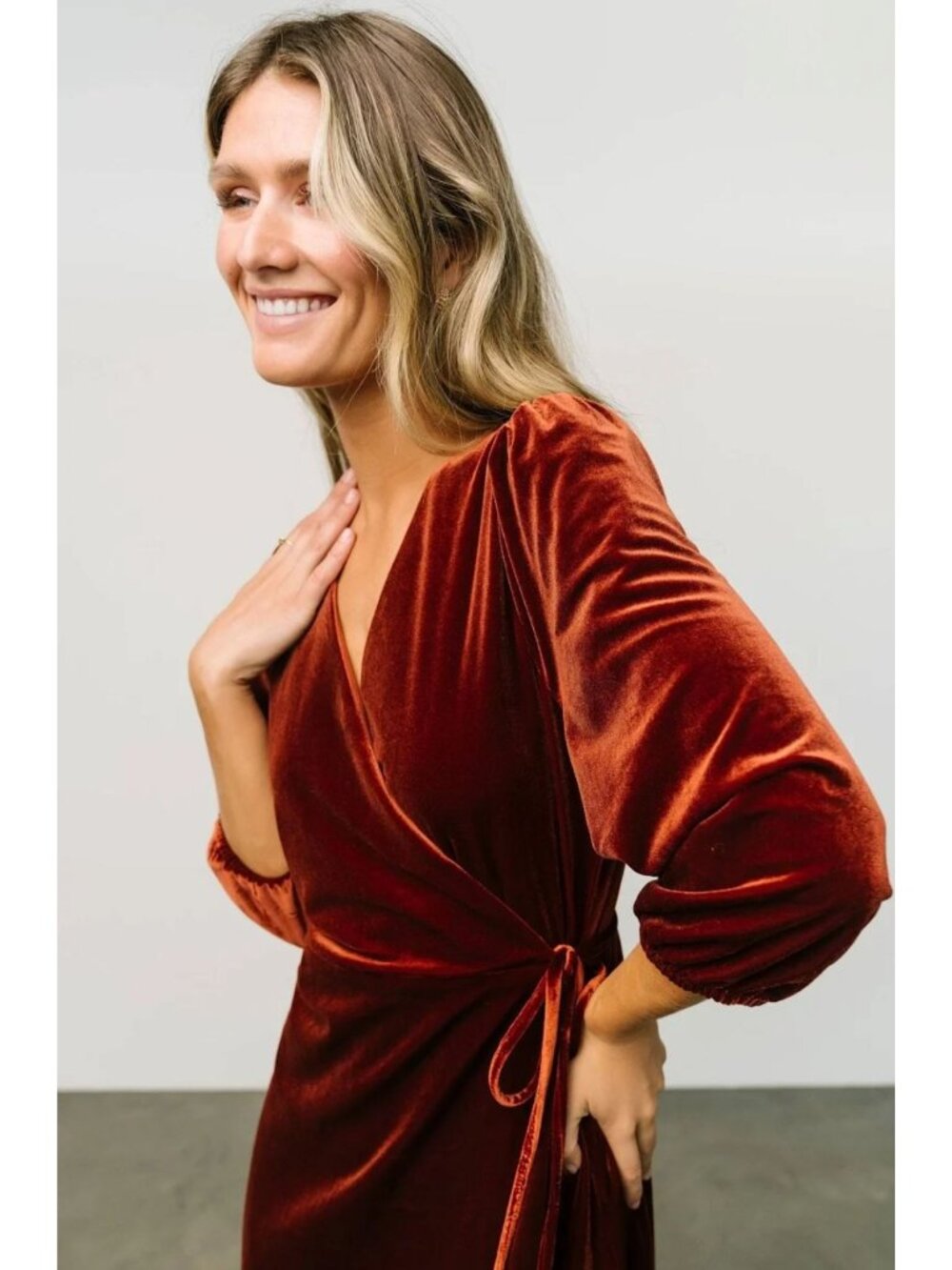 Baltic Born Beckinsale Midi Velvet Wrap Dress Cinnamon Rust Orange Medium Party - Picture 5 of 16